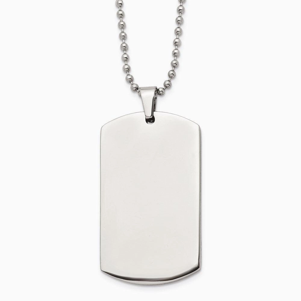 Stainless Steel Brushed & Polished Rounded Edge 4mm Thick Dog Tag Necklace