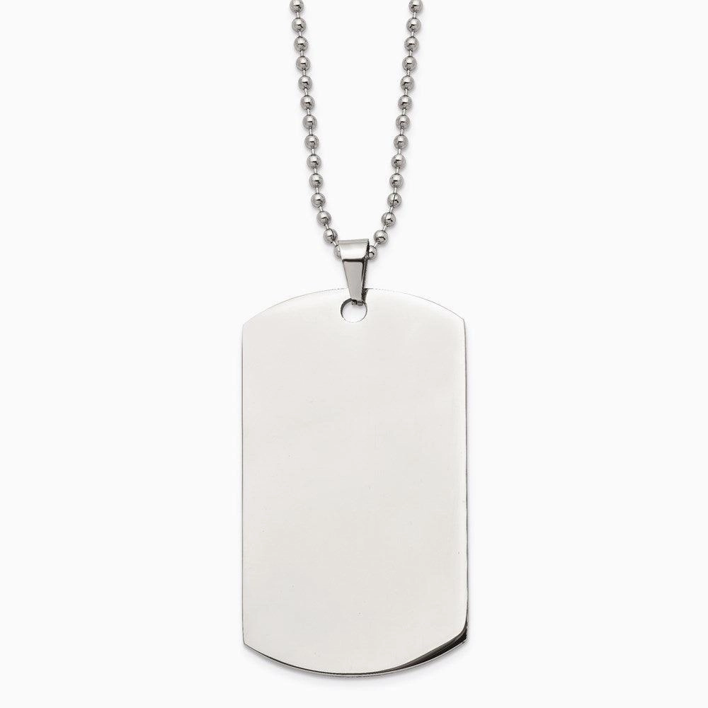 Stainless Steel Brushed & Polished Rounded Edge XLarge 2mm Dog Tag Necklace