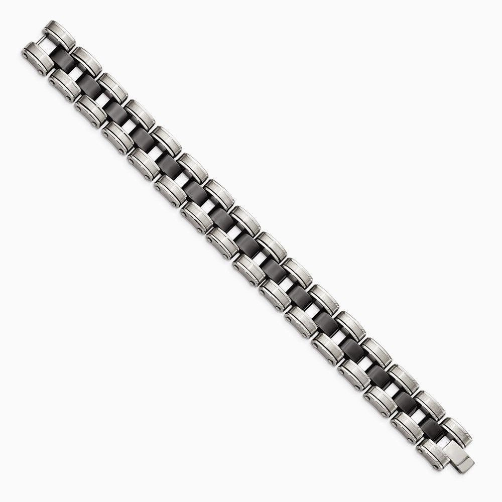 Stainless Steel Brushed & Polished w/Black Ceramic Link Bracelet