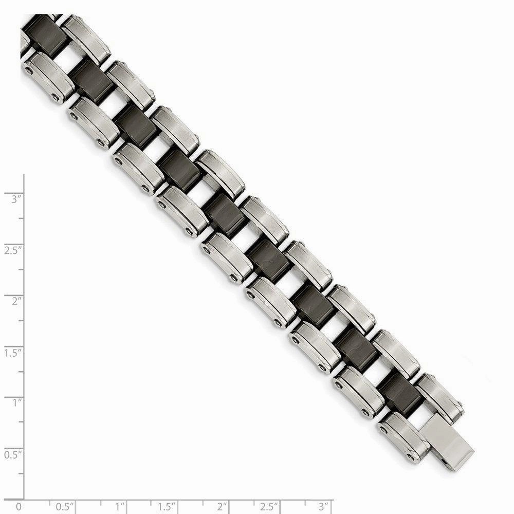 Stainless Steel Brushed & Polished w/Black Ceramic Link Bracelet