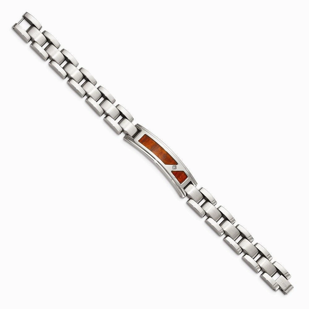 Stainless Steel Brushed & Polished w/ Wood Inlay and CZ Bracelet