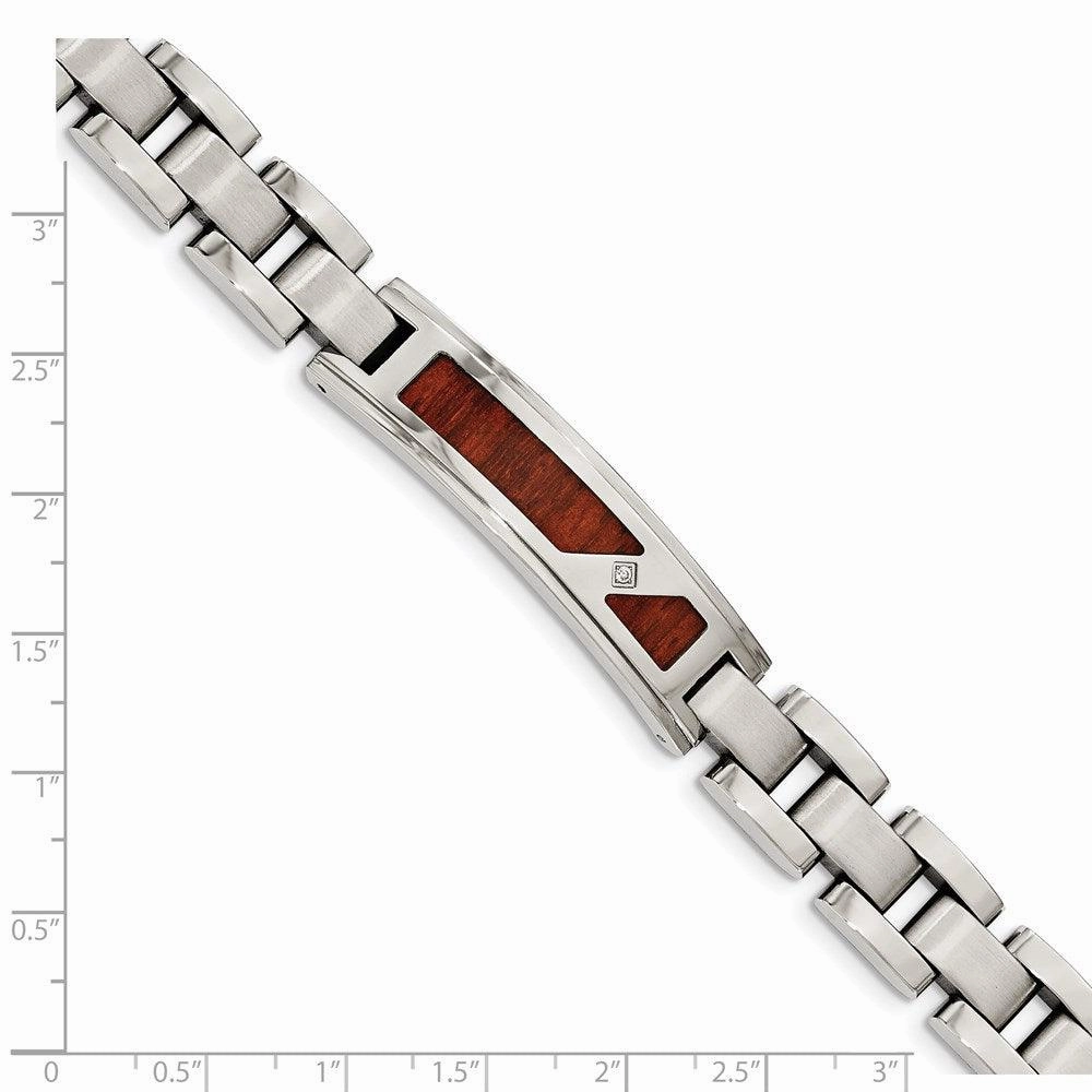 Stainless Steel Brushed & Polished w/ Wood Inlay and CZ Bracelet