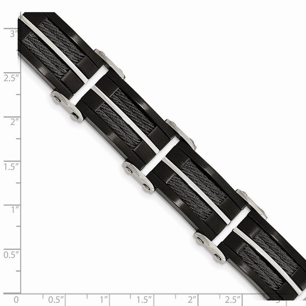 Stainless Steel Brushed & Polished Wire Black IP-plated Bracelet