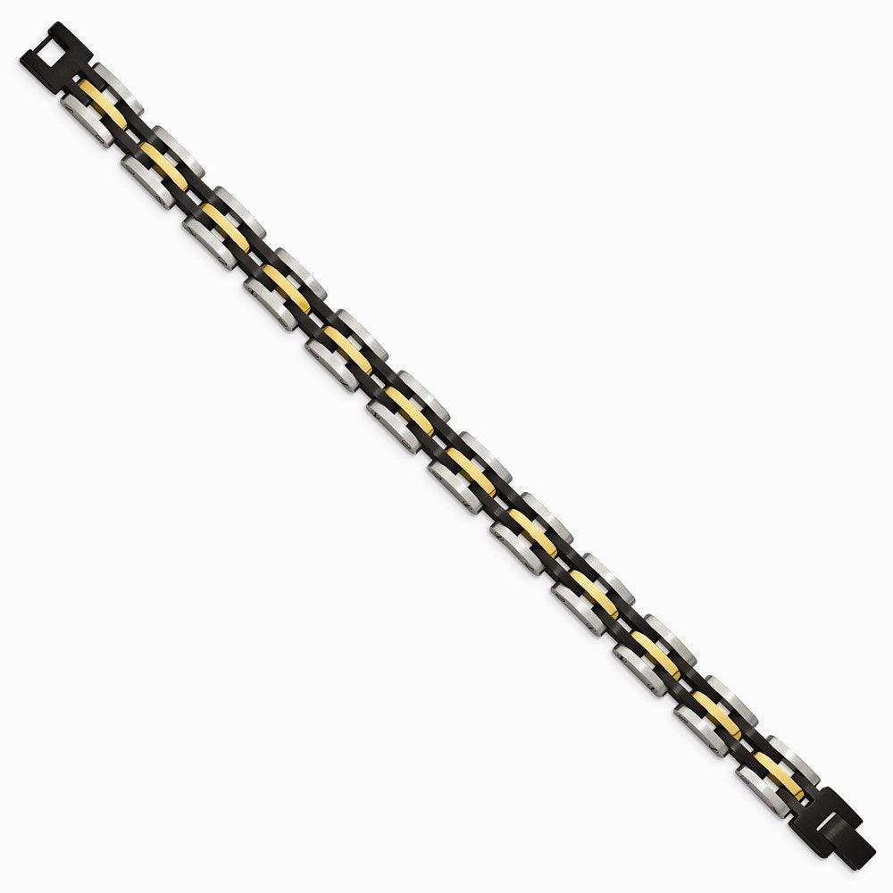 Stainless Steel Brushed and Polished Black and Yellow IP 8.25in Bracelet