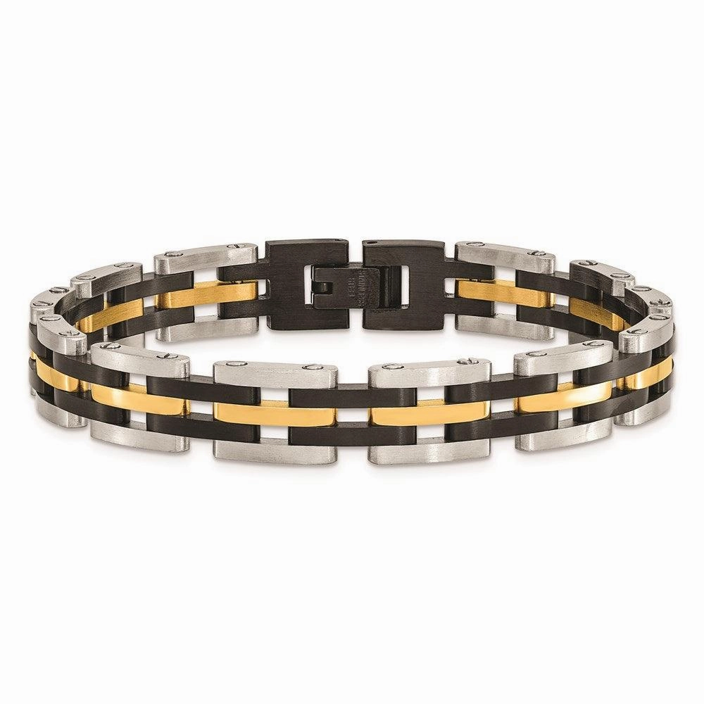Stainless Steel Brushed and Polished Black and Yellow IP 8.25in Bracelet