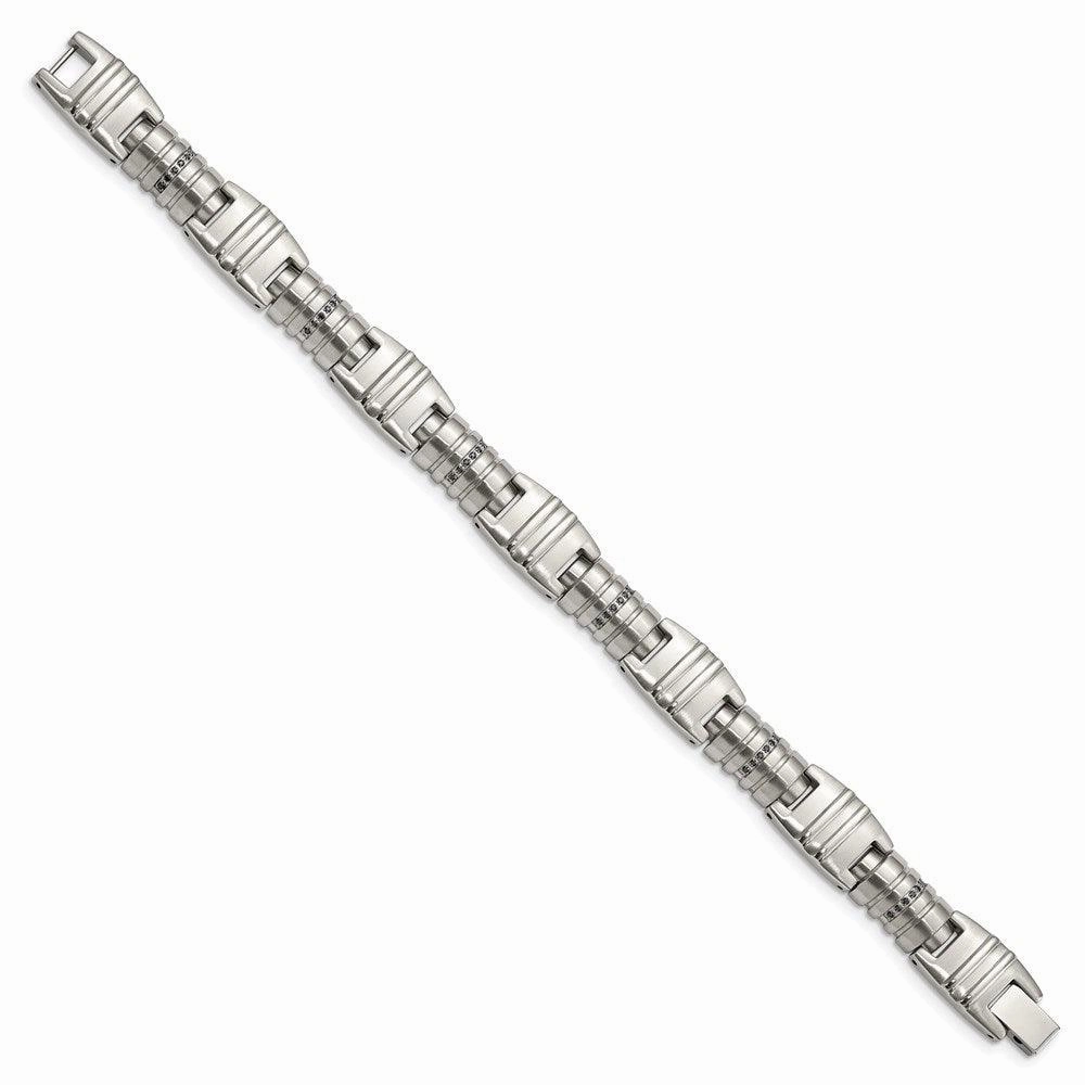 Stainless Steel Brushed and Polished Black CZ Link Bracelet