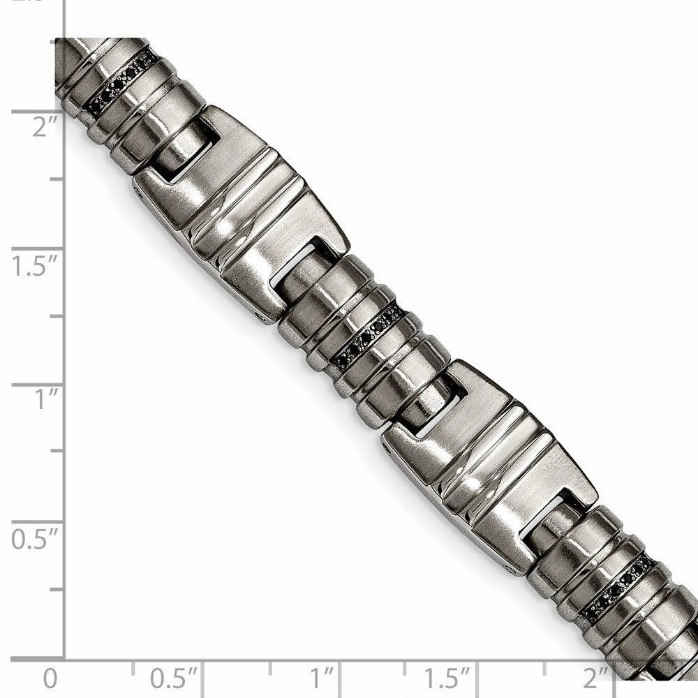 Stainless Steel Brushed and Polished Black CZ Link Bracelet