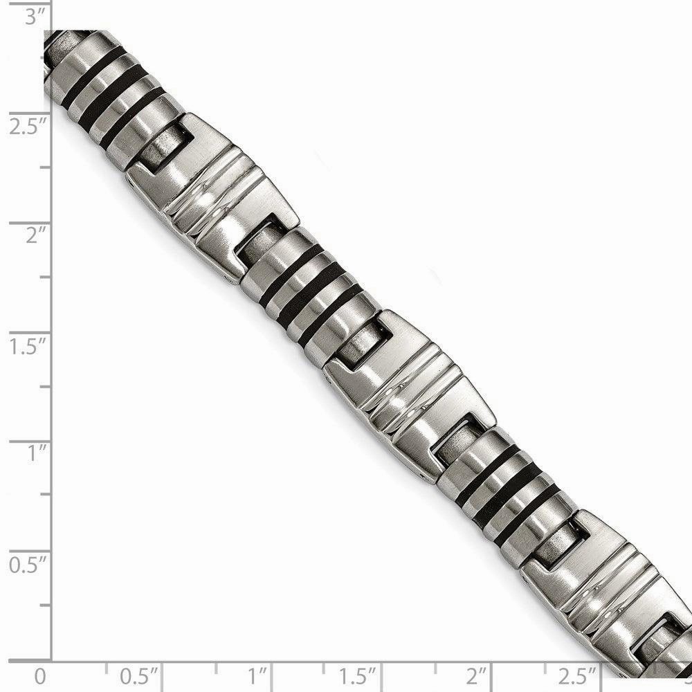 Stainless Steel Brushed and Polished Black Enamel Link Bracelet