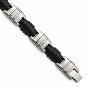 Stainless Steel Brushed and Polished Black IP Link Bracelet