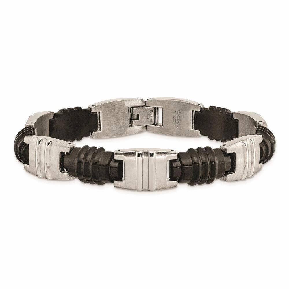 Stainless Steel Brushed and Polished Black IP Link Bracelet