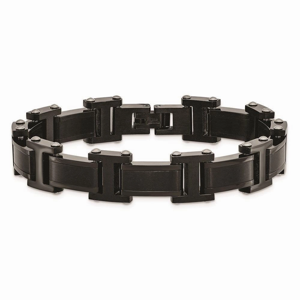 Stainless Steel Brushed and Polished Black IP-Plated 8.25in Link Bracelet
