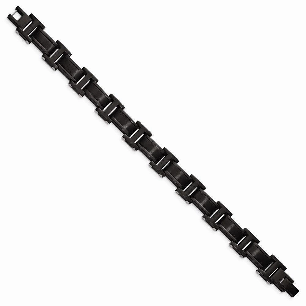 Stainless Steel Brushed and Polished Black IP-Plated 8.25in Link Bracelet