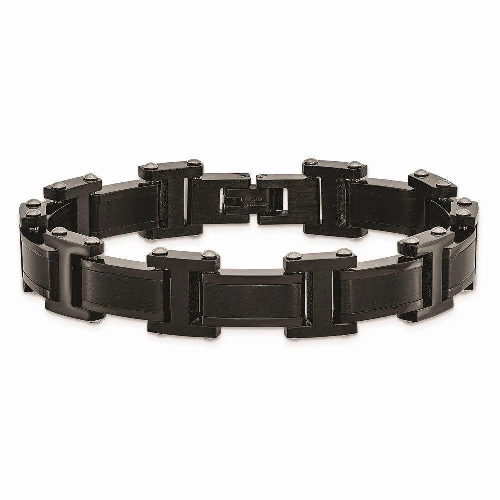 Stainless Steel Brushed and Polished Black IP-Plated 8.25in Link Bracelet