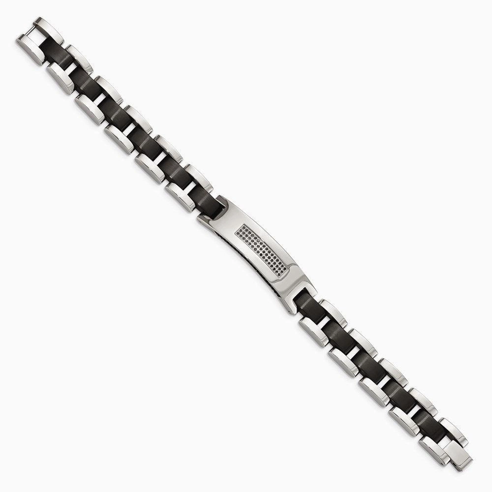 Stainless Steel Brushed and Polished Black IP-plated and CZ Bracelet