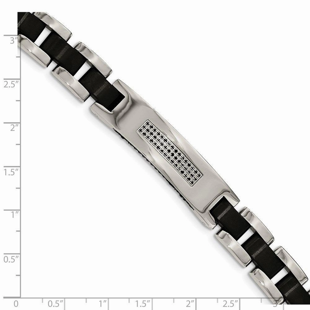 Stainless Steel Brushed and Polished Black IP-plated and CZ Bracelet