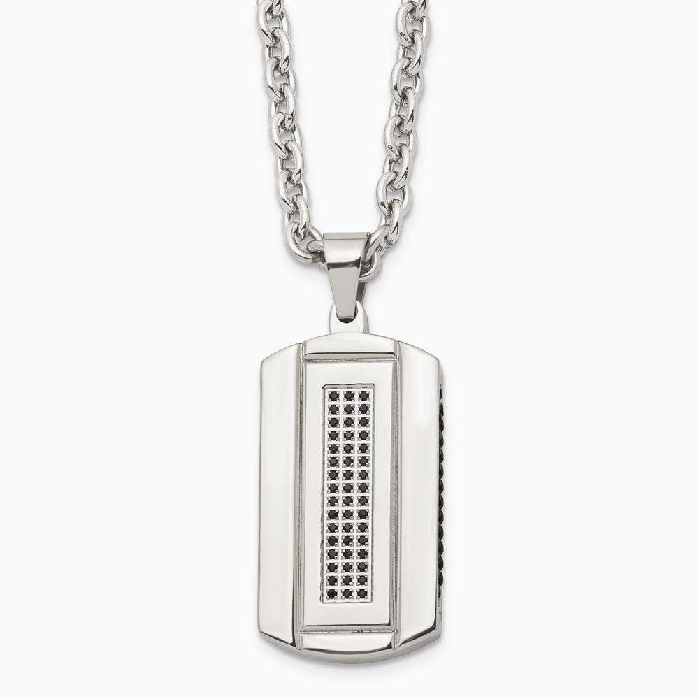 Stainless Steel Brushed and Polished Black Ip-plated and CZ Necklace