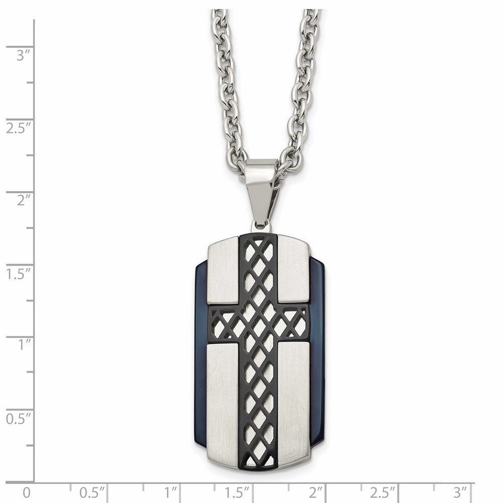 Stainless Steel Brushed and Polished Black IP-plated Cross Necklace