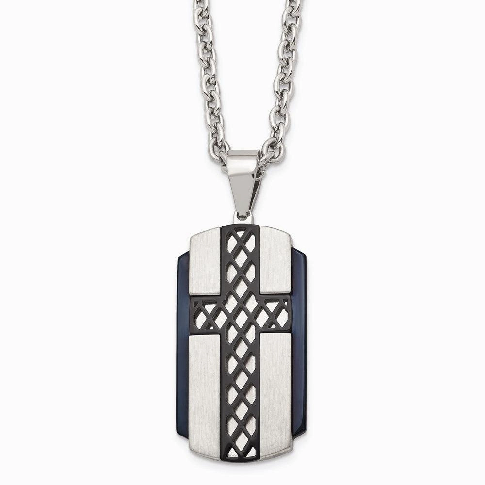Stainless Steel Brushed and Polished Black IP-plated Cross Necklace