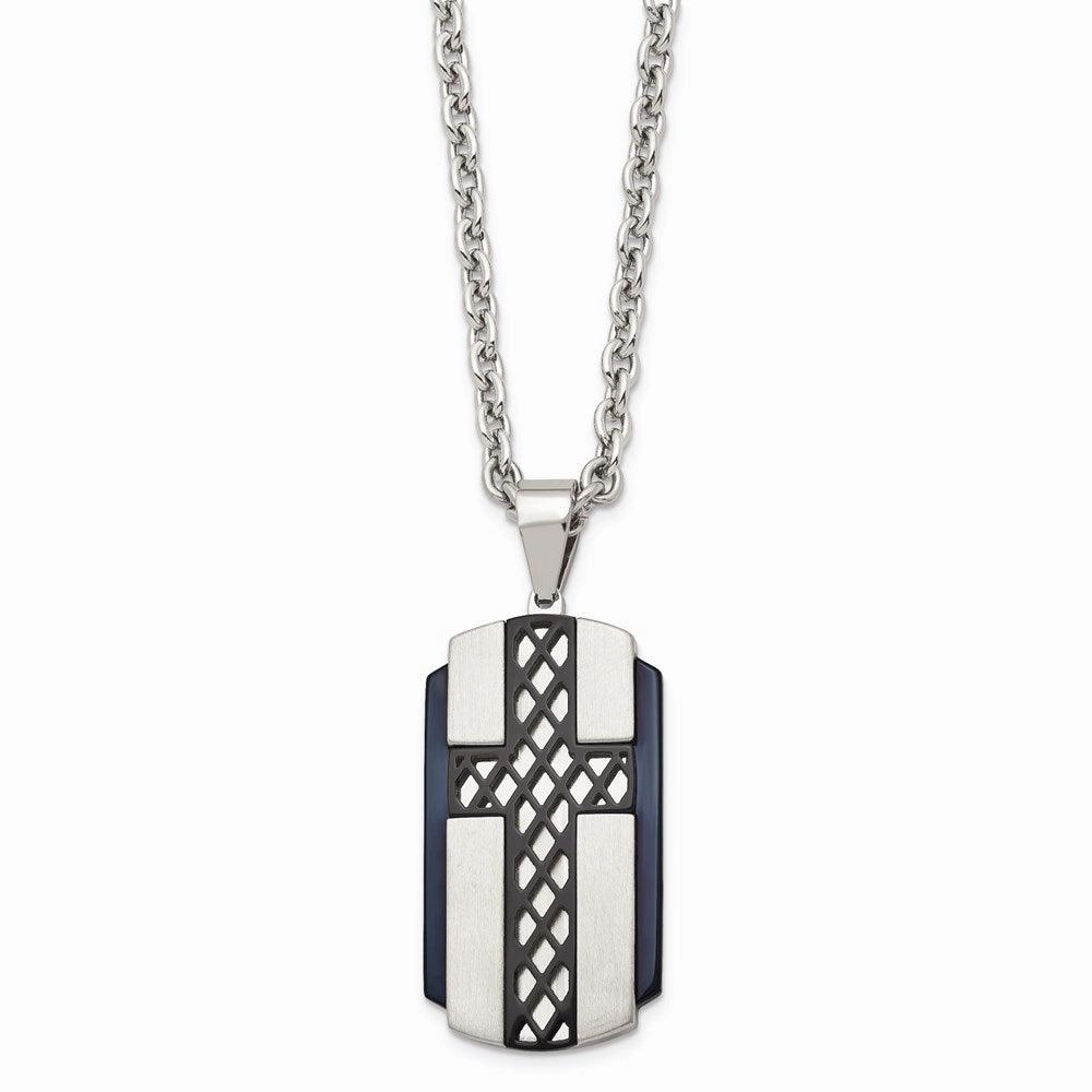 Stainless Steel Brushed and Polished Black IP-plated Cross Necklace