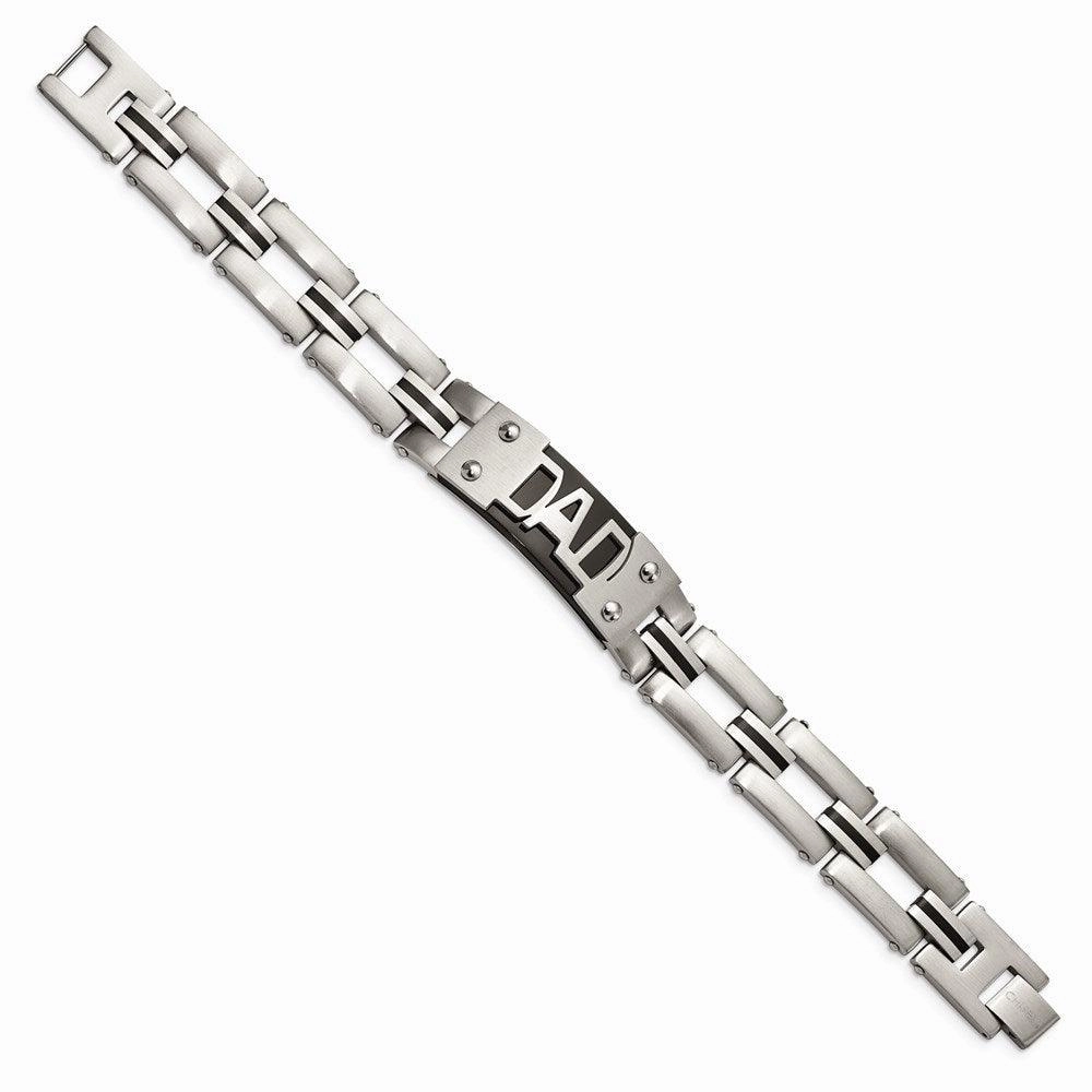 Stainless Steel Brushed and Polished Black IP-plated DAD 9in Bracelet