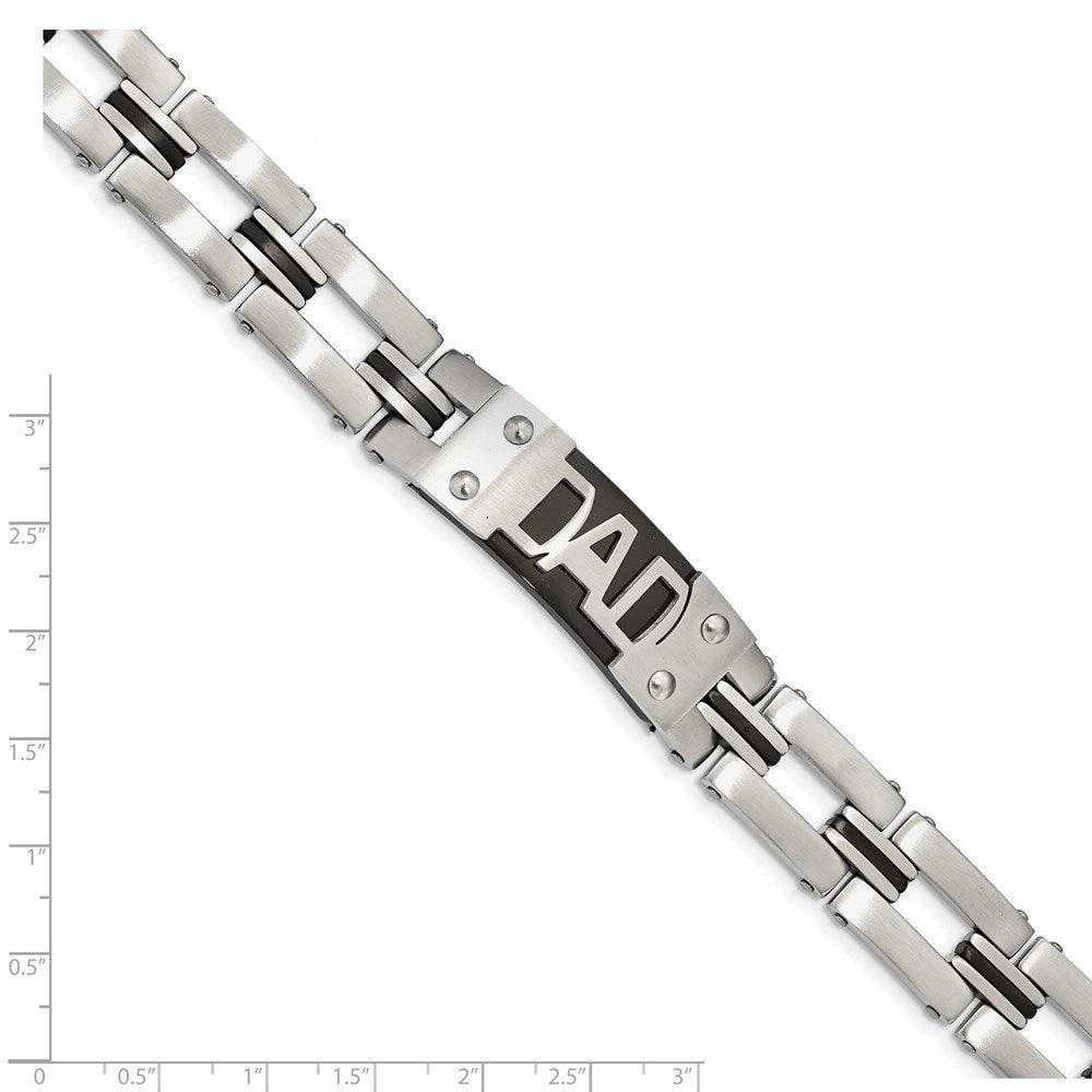 Stainless Steel Brushed and Polished Black IP-plated DAD 9in Bracelet