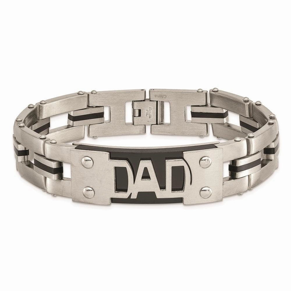 Stainless Steel Brushed and Polished Black IP-plated DAD 9in Bracelet