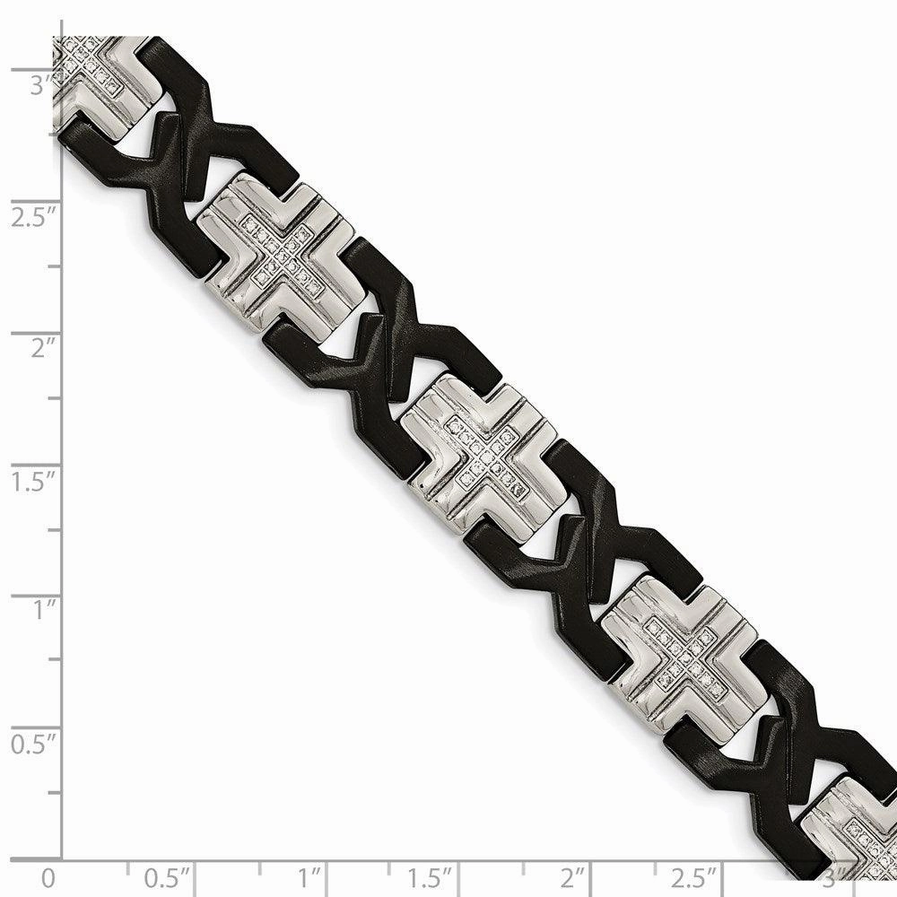 Stainless Steel Brushed and Polished Black IP-plated w/ CZ Bracelet
