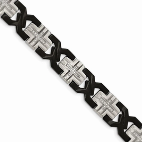 Stainless Steel Brushed and Polished Black IP-plated w/ CZ Bracelet
