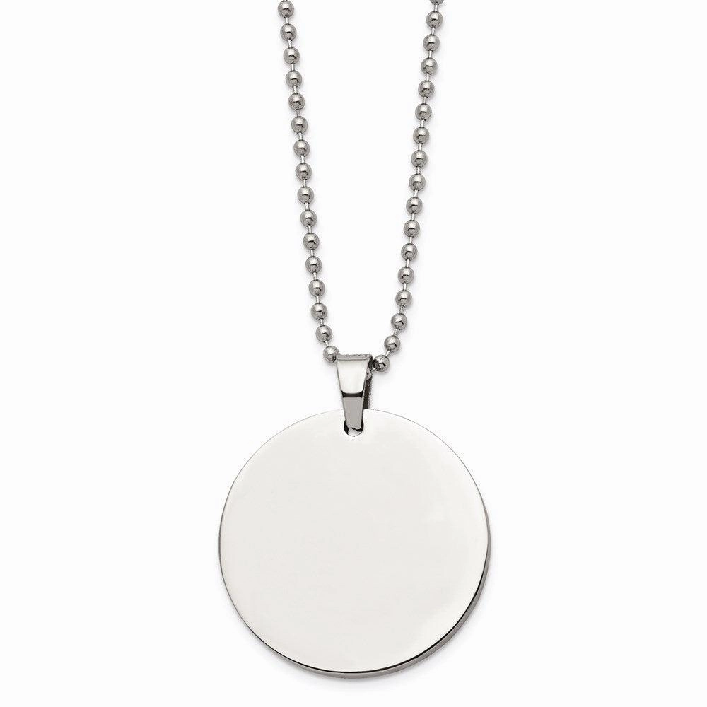 Stainless Steel Brushed and Polished Circle 4mm Thick Dog Tag Necklace