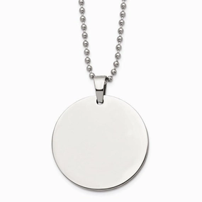 Stainless Steel Brushed and Polished Circle 4mm Thick Dog Tag Necklace