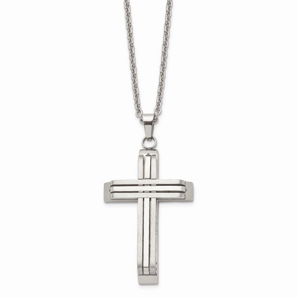 Stainless Steel Brushed and Polished Cross Necklace