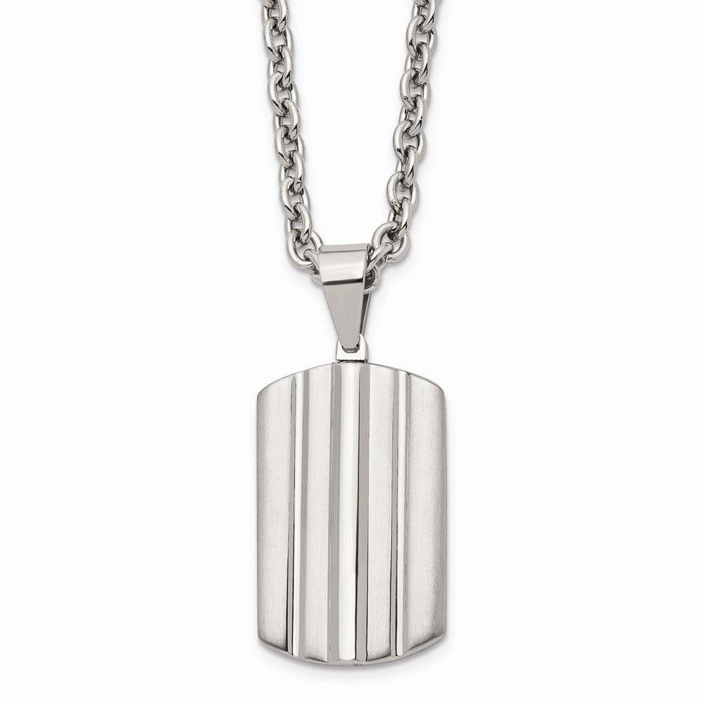 Stainless Steel Brushed and Polished Grooved Dogtag Necklace