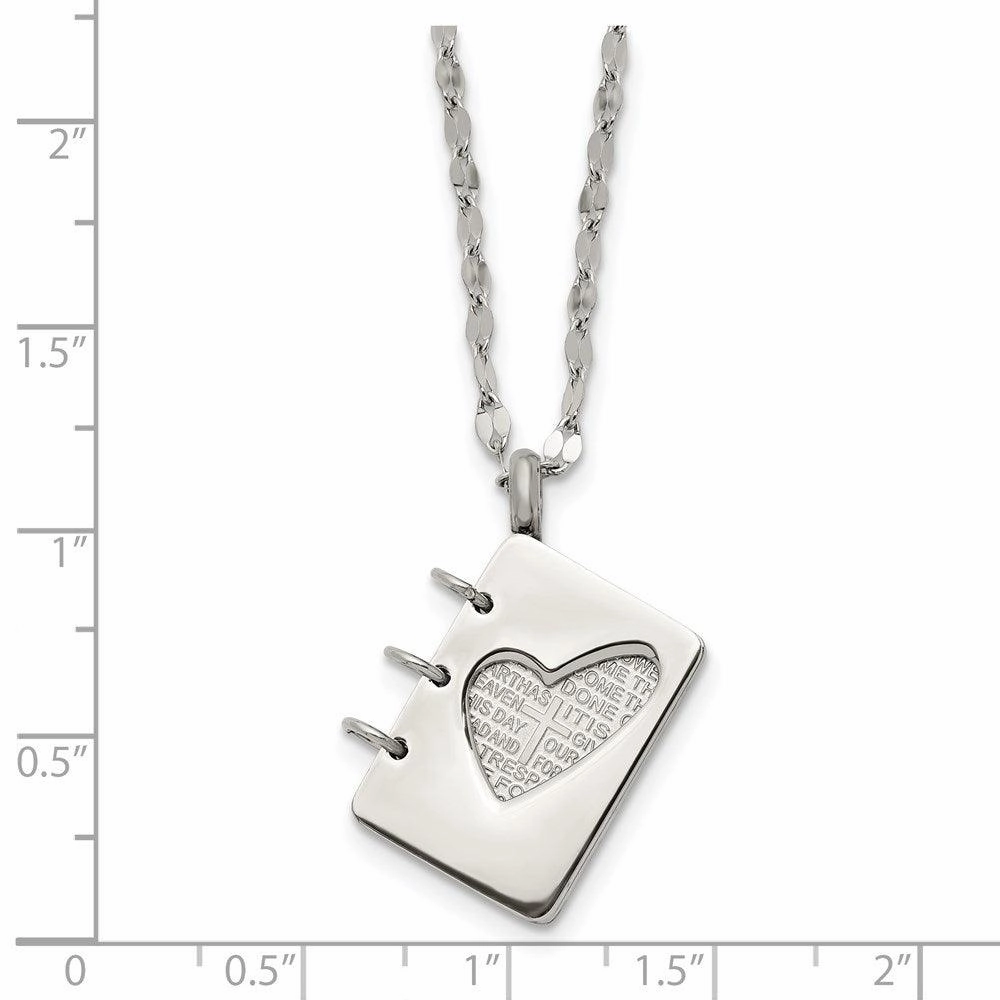 Stainless Steel Brushed and Polished Lord's Prayer Necklace