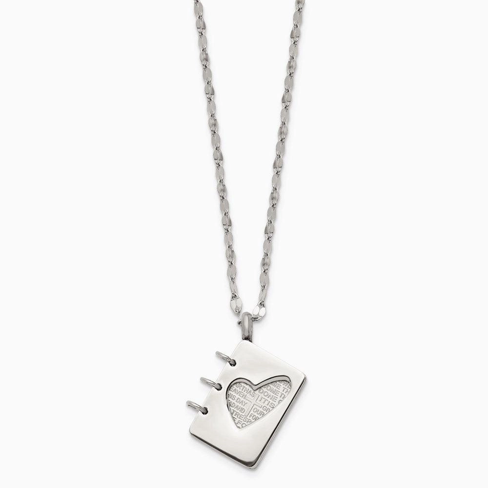 Stainless Steel Brushed and Polished Lord's Prayer Necklace