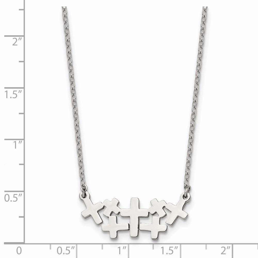 Stainless Steel Brushed and Polished Multi Cross Necklace