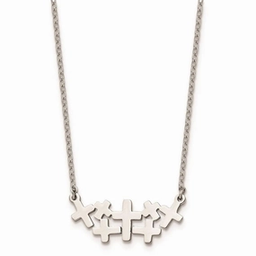 Stainless Steel Brushed and Polished Multi Cross Necklace