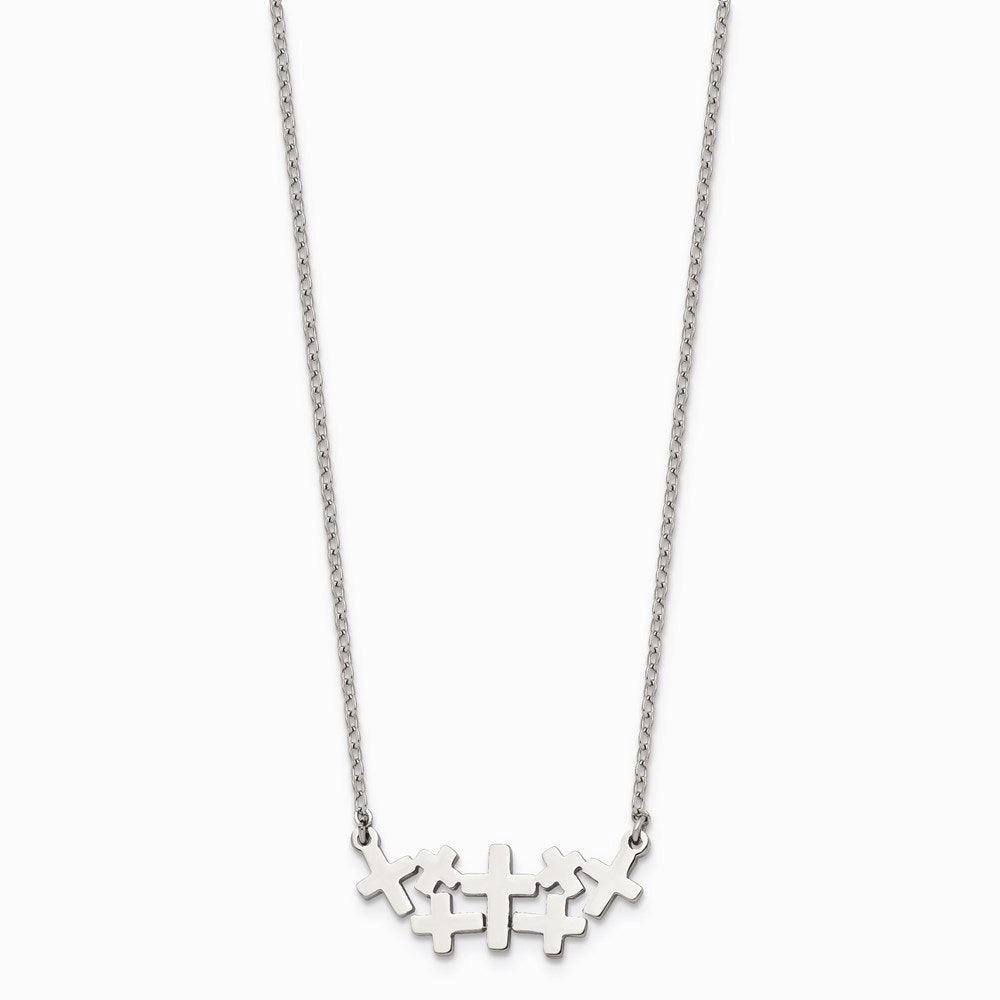 Stainless Steel Brushed and Polished Multi Cross Necklace