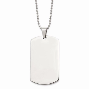 Stainless Steel Brushed and Polished Round Edge XLarge 4mm DogTag Necklace