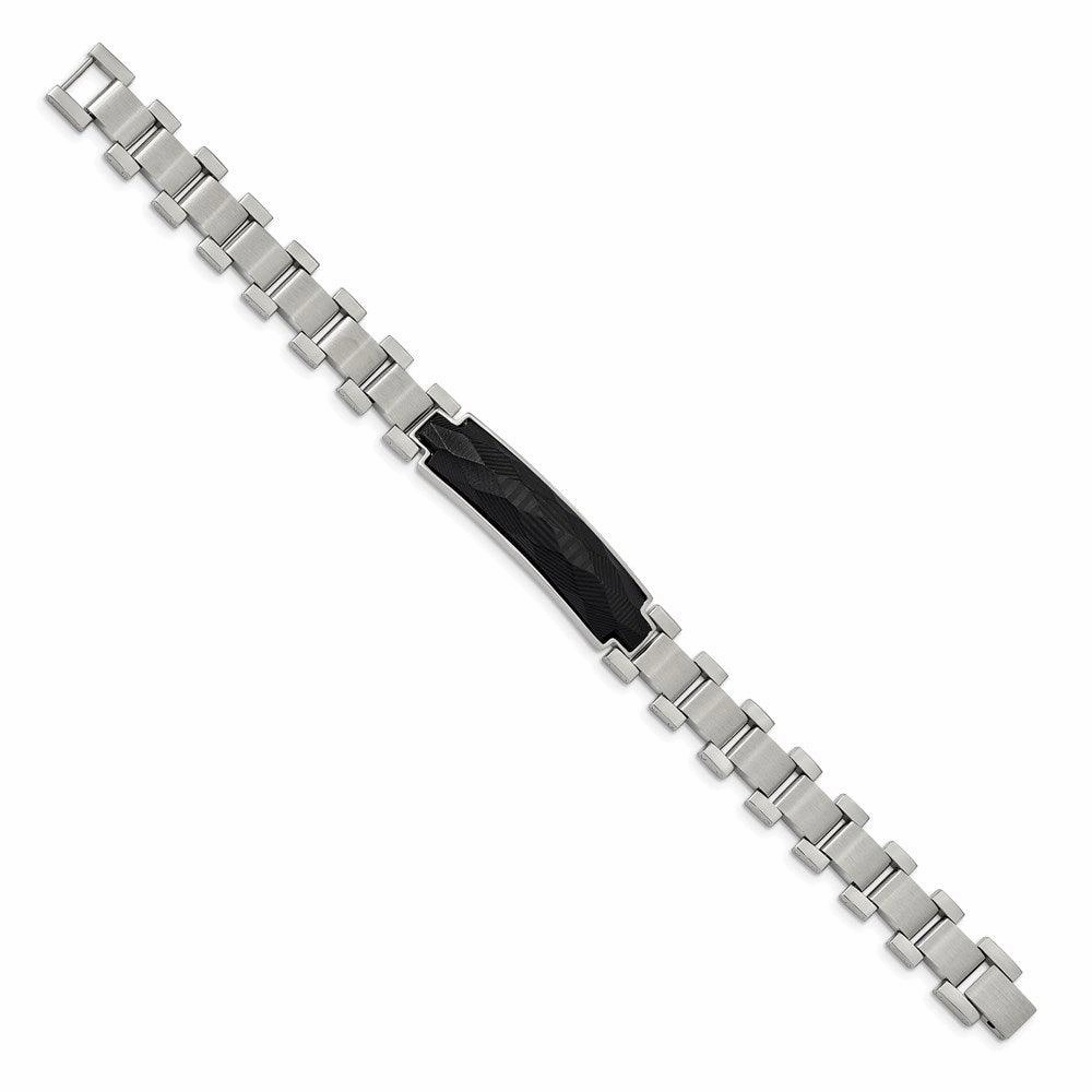Stainless Steel Brushed and Polished Solid Carbon Fiber Inlay 8.25in Bracel