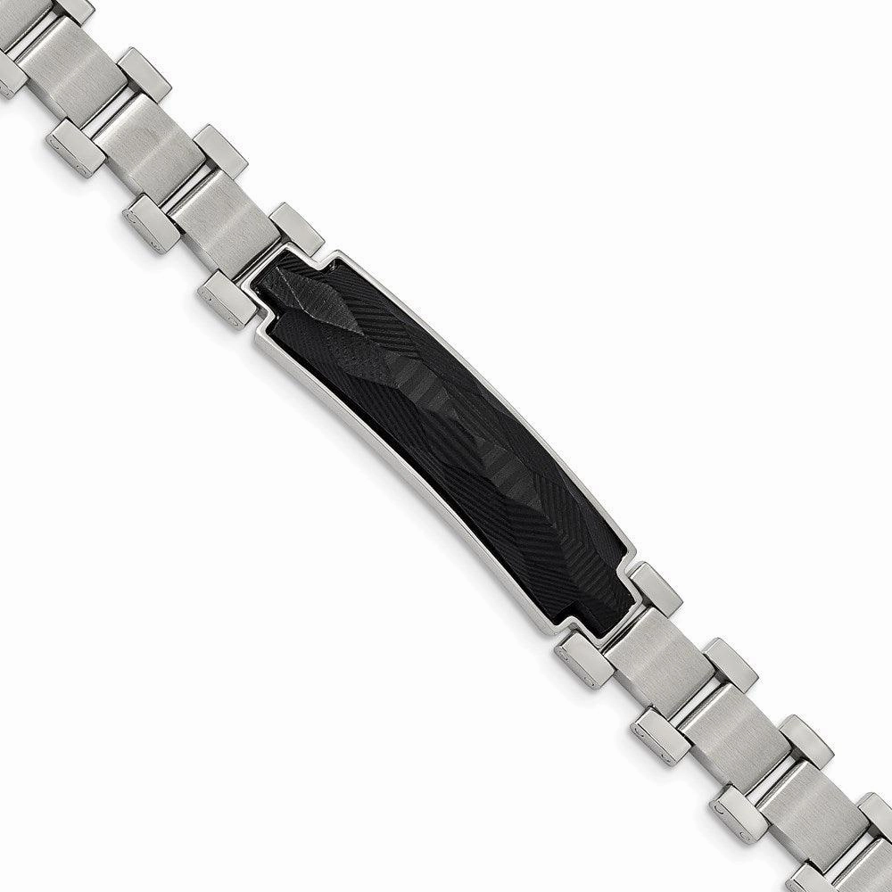 Stainless Steel Brushed and Polished Solid Carbon Fiber Inlay 8.25in Bracel