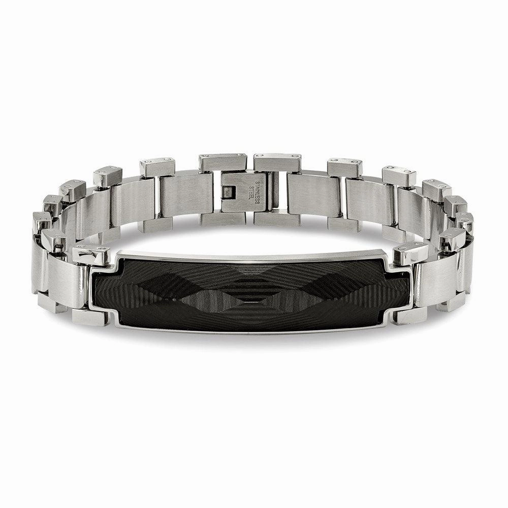 Stainless Steel Brushed and Polished Solid Carbon Fiber Inlay 8.25in Bracel