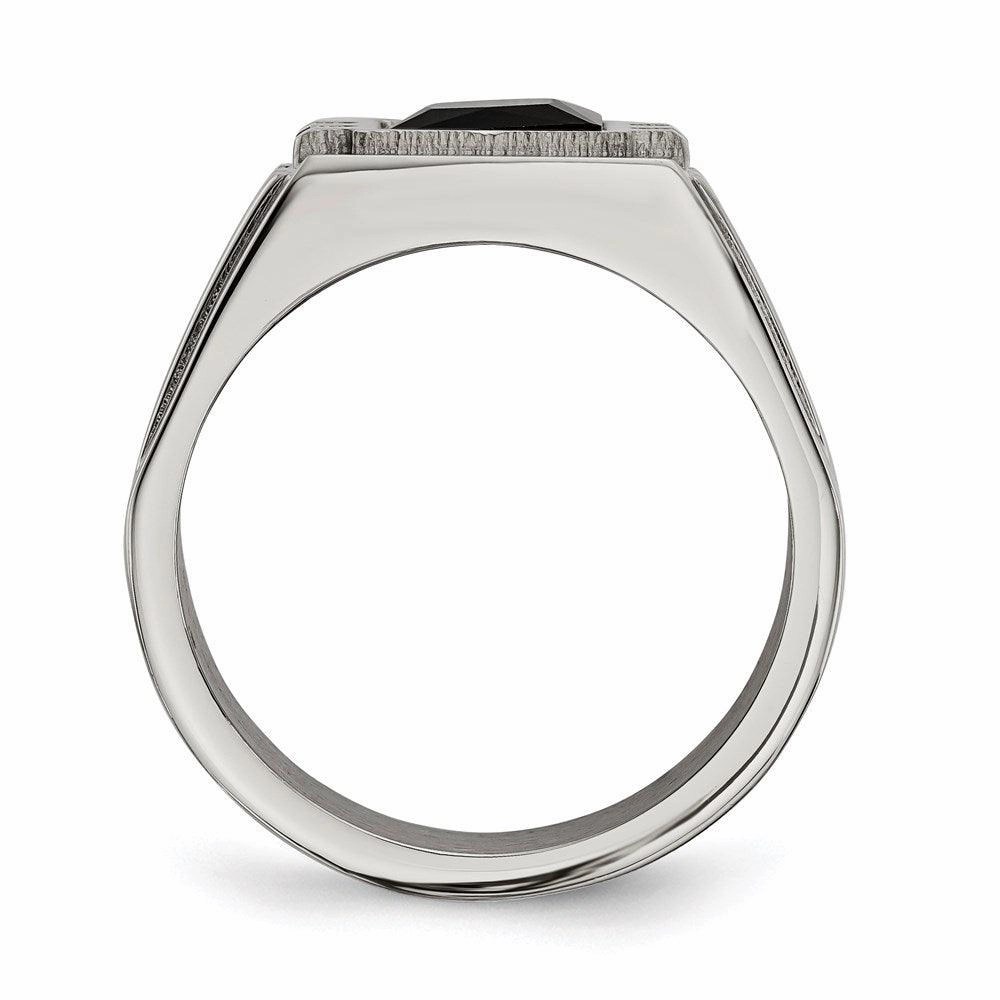 Stainless Steel Brushed and Polished w/ Black CZ Ring
