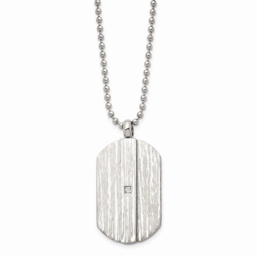 Stainless Steel Brushed and Polished w/CZ Necklace