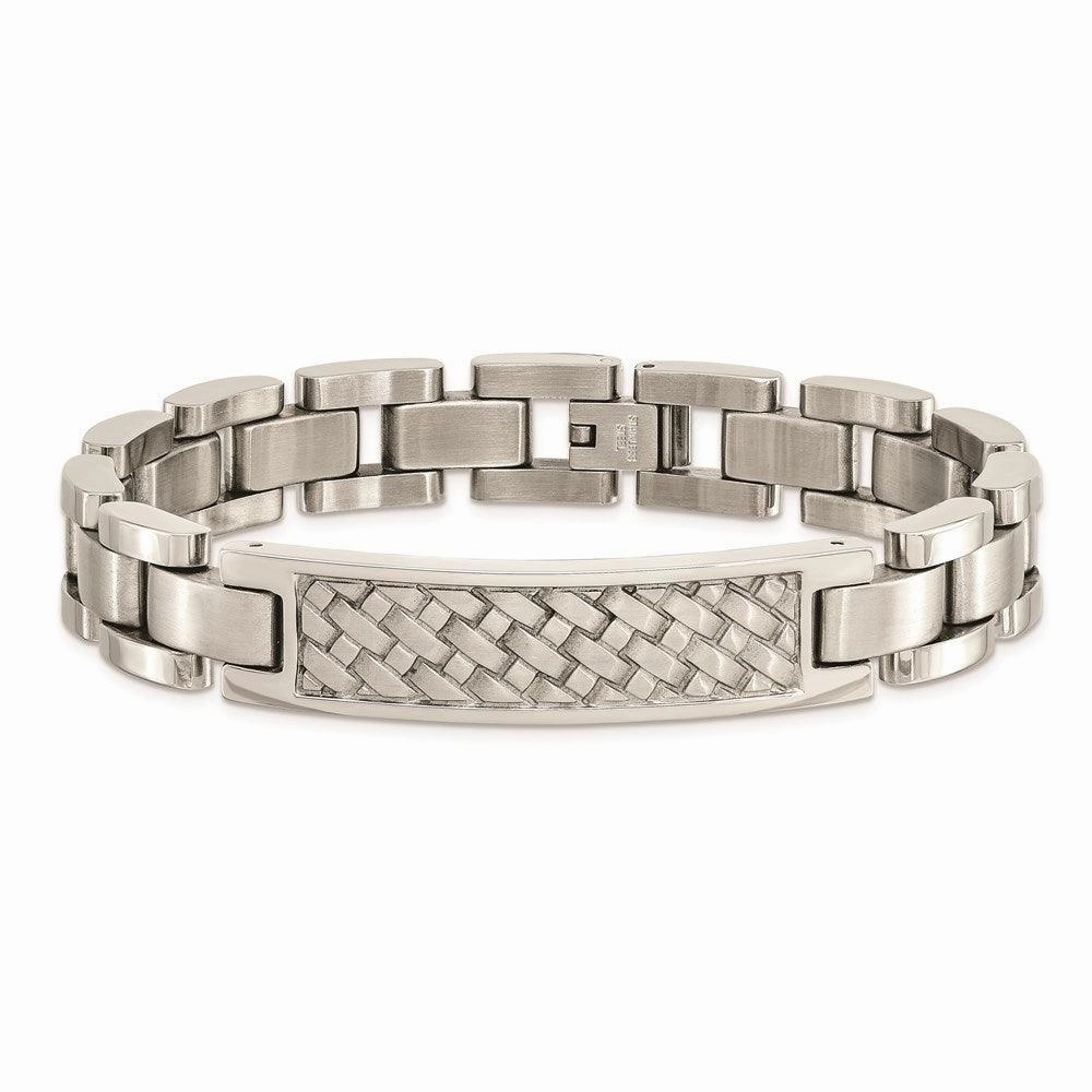 Stainless Steel Brushed and Polished Weaved Pattern ID Bracelet