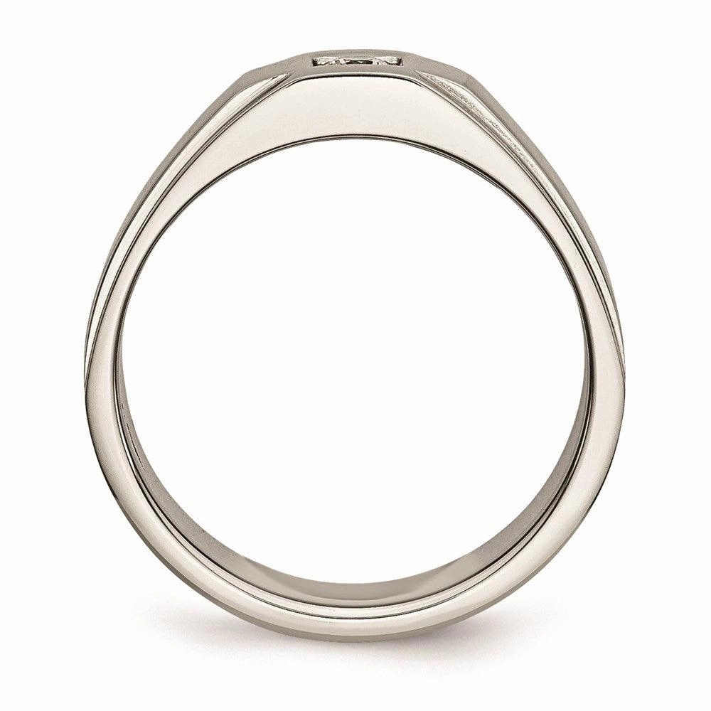 Stainless Steel Brushed and Polished with CZ Ring
