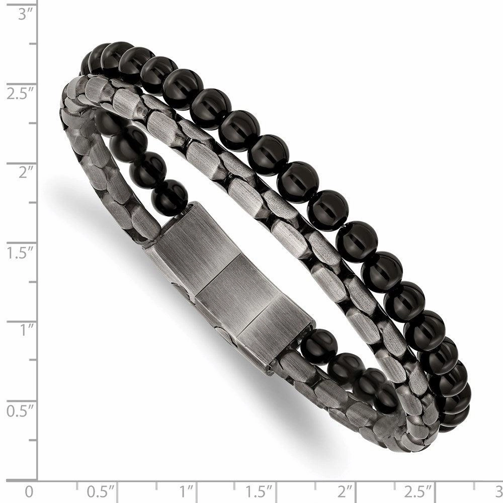 Stainless Steel Brushed Antique Bronze-plated IP Agate w/.5in ext Bracelet