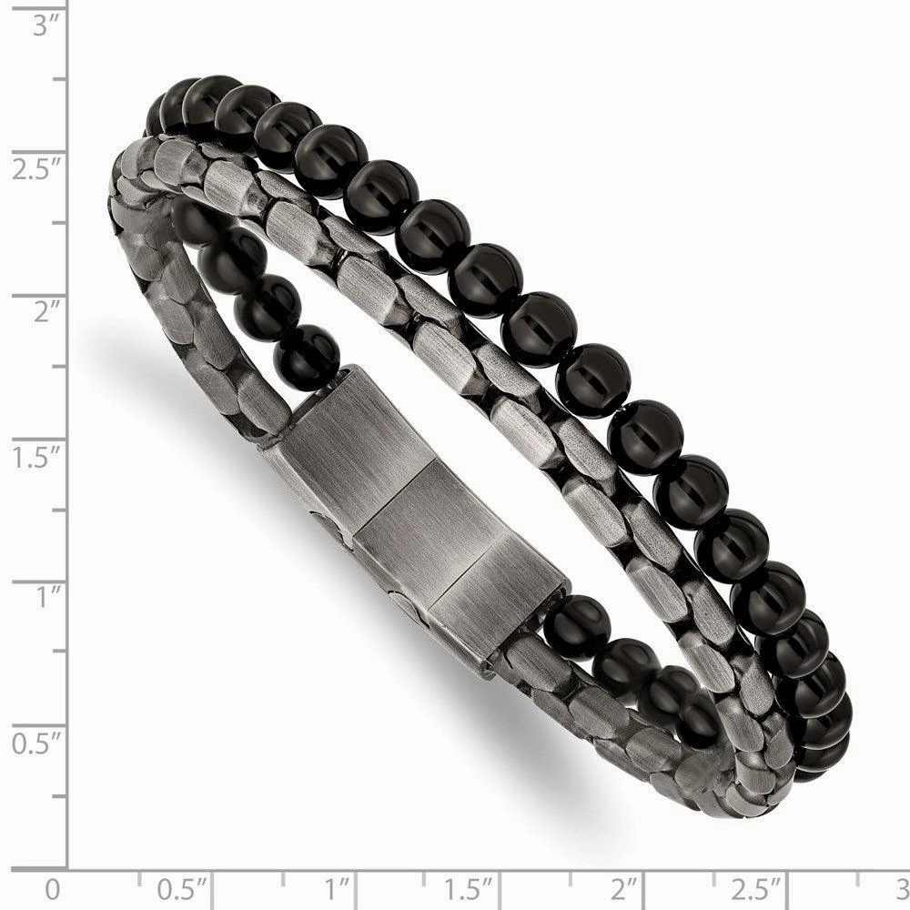 Stainless Steel Brushed Antique Bronze-plated IP Agate w/.5in ext Bracelet