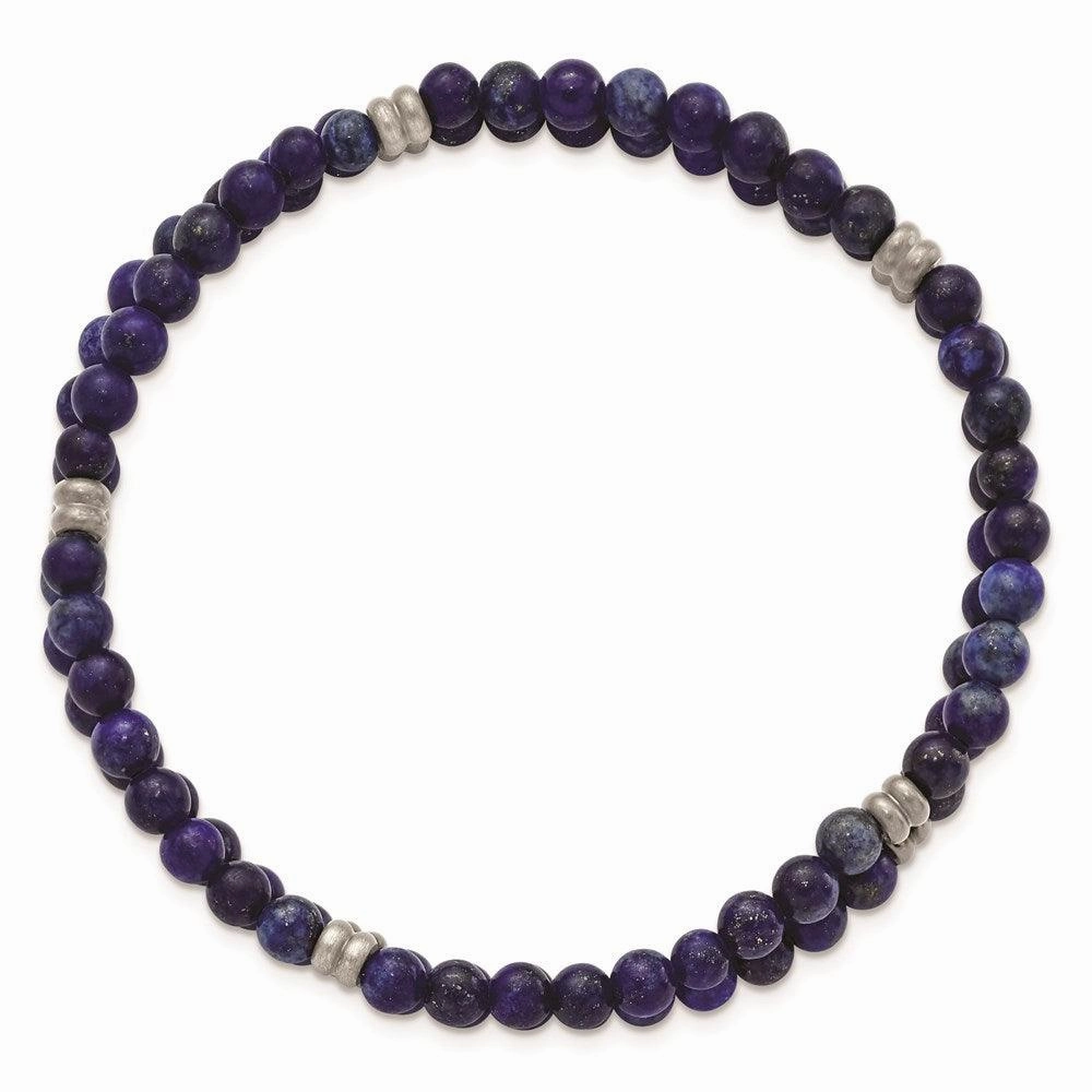 Stainless Steel Brushed Antique Bronze-plated Lapis Stretch Bracelet