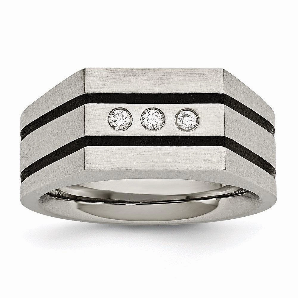 Stainless Steel Brushed Black IP-plated CZs Ring