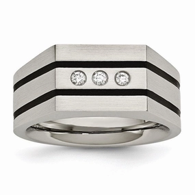 Stainless Steel Brushed Black IP-plated CZs Ring